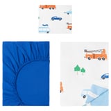 Blue kids bedding with car prints, cotton.