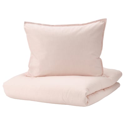 BERGPALM bedding set in light pink with thin stripes, made of soft cotton, including a folded duvet cover and one pillowcase.