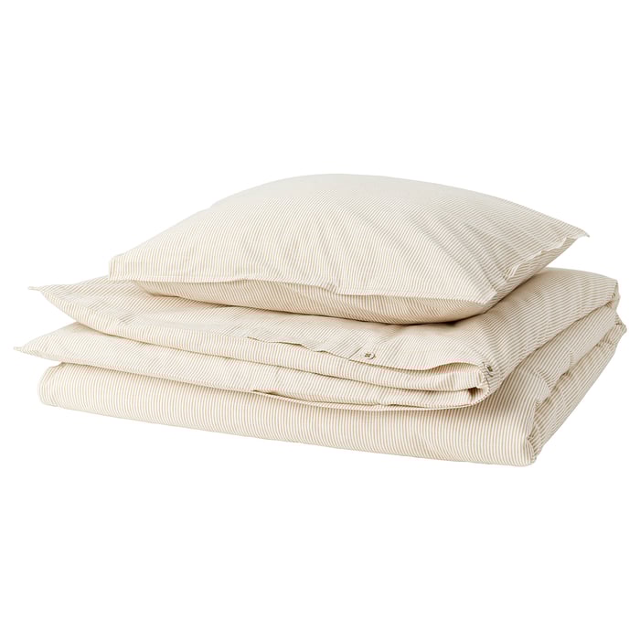 BERGPALM duvet cover and pillowcase, yellow/white/striped, 140x200