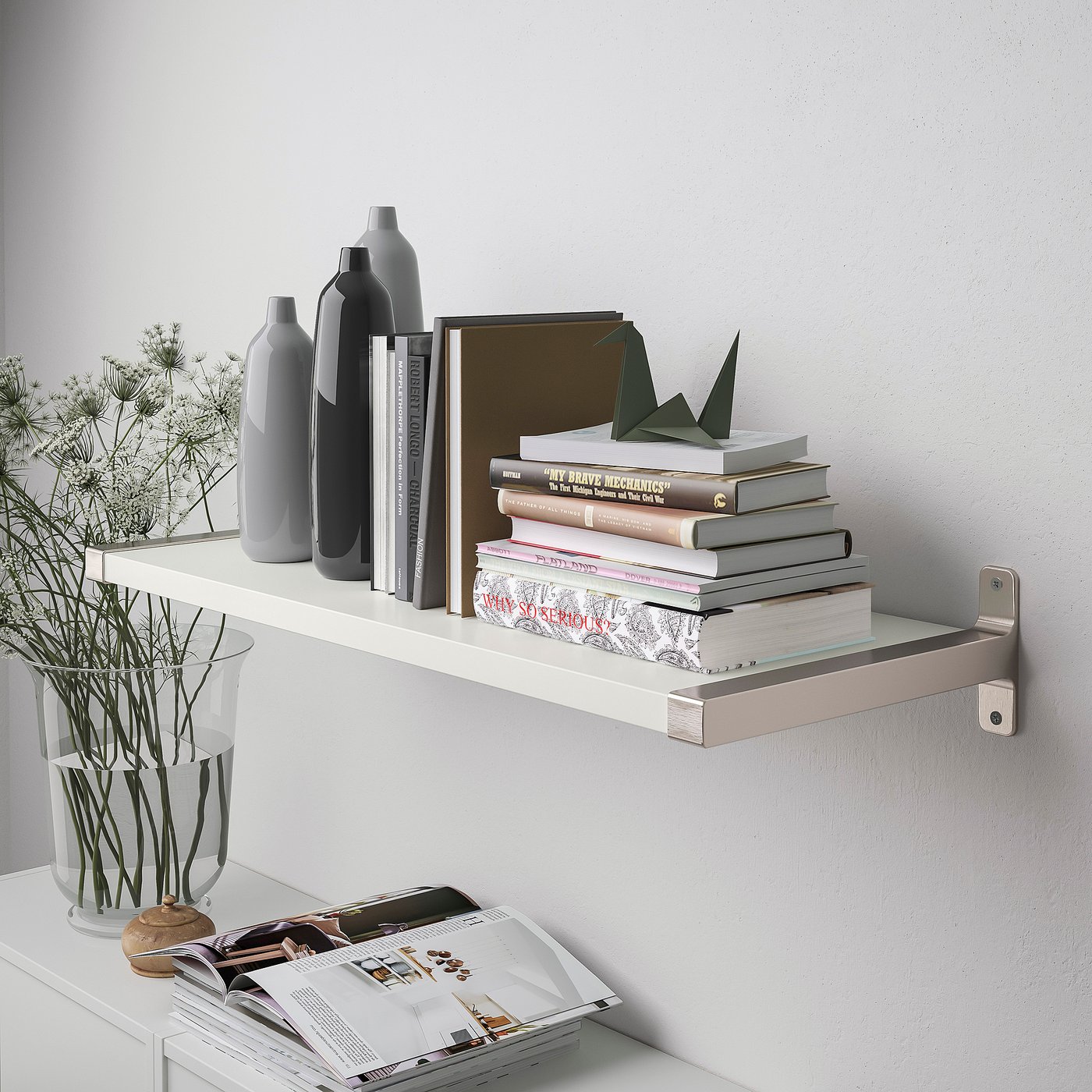 BERGSHULT / GRANHULT wall shelf, white/nickel-plated, 80x30 cm - IKEA