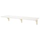 A white BERGSHULT wall shelf with beveled and smooth edges, supported by light-colored brackets.