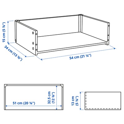 A black BESTÅ drawer frame, rectangular shaped with wooden sides, suitable for organizing items.