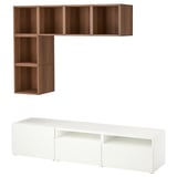 Ikea BESTÅ tv storage: white tv bench, wooden cube shelves. Modern, minimalist design for efficient storage.