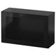 Black rectangular cabinet, glossy finish, glass door, modern design.