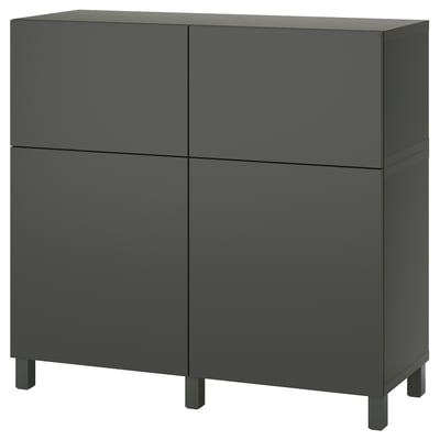 Dark gray BESTÅ storage unit, rectangular, four-door cabinet.