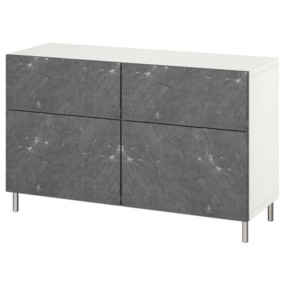 BESTÅ sideboard, white with grey marble doors, two shelves, two drawers.