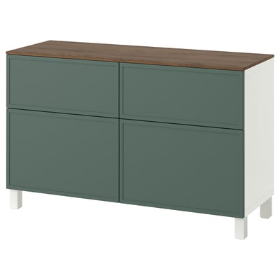 BESTÅ Storage combination w doors/drawers, white/Krukmakare dark grey-green, 120x42x75 cm