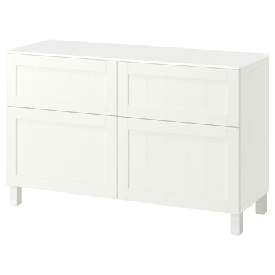 BESTÅ Storage combination w doors/drawers, white/Pipmakare white, 120x42x75 cm