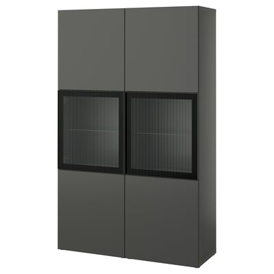 Modern dark grey BESTÅ storage cabinet with glass doors and adjustable shelves.