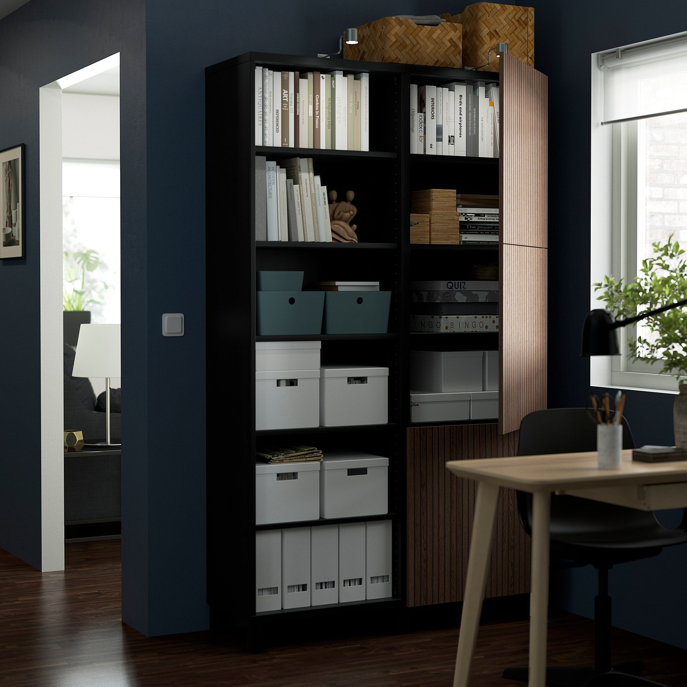 家具 IKEA BESTA BESTÅ - storage combination w glass doors, dark grey Lappviken