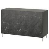 Modern black marble-like cabinet with two doors, sleek metal legs, stylish and functional.