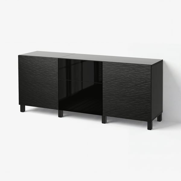 BESTÅ Storage combination with drawers, Laxviken black/Selsviken high-gloss/black, 180x42x74 cm
