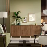 BESTÅ Storage combination with drawers, white/Lappviken/Stubbarp walnut effect, 180x42x75 cm