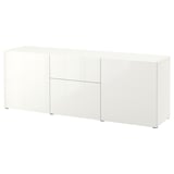 White BESTÅ sideboard with minimalist design, sleek surfaces, and adjustable shelves for versatile storage.