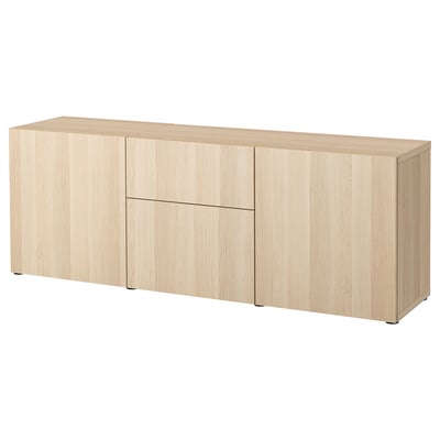 Ikea BESTÅ sideboard with shelves and drawers for modern storage.