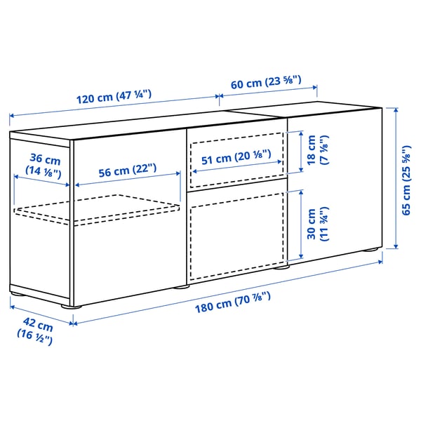 Illustration with measurements for the product: BESTÅ.