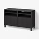 BESTÅ TV bench with doors, black-brown/Timmerviken/Stubbarp black, 120x42x74 cm