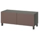 A maroon and gray BESTÅ tv bench with two doors and black legs.