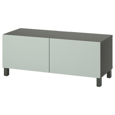 Modern grey ikea BESTÅ tv bench. Rectangular with two doors, sleek and minimalist design for storage.