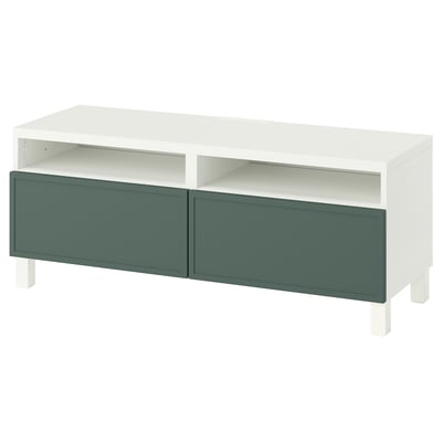 BESTÅ TV bench with drawers, white/Krukmakare dark grey-green, 120x42x48 cm
