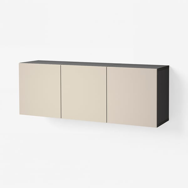 BESTÅ Wall-mounted cabinet combination, black-brown/Lappviken light grey-beige, 180x42x64 cm