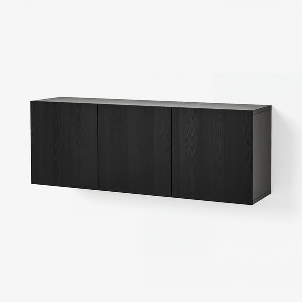 BESTÅ Wall-mounted cabinet combination, black-brown/Timmerviken black, 180x42x64 cm