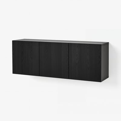 BESTÅ Wall-mounted cabinet combination, black-brown/Timmerviken black, 180x42x64 cm