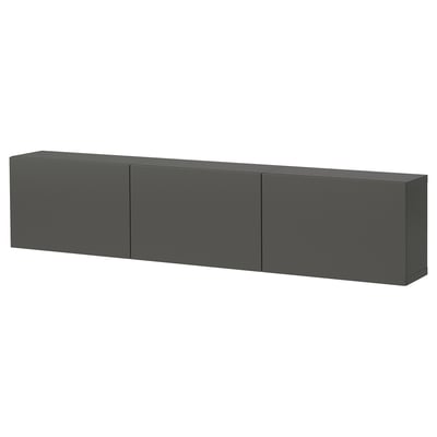 BESTÅ Wall-mounted cabinet combination, dark grey/Lappviken dark grey, 180x22x38 cm