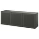 A dark grey BESTÅ sideboard with three mesh doors, offering modern, sleek storage.