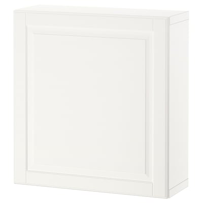 White BESTÅ storage cabinet, rectangular, flat paneled doors.
