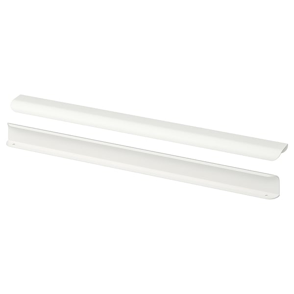 Two white BILLSBRO handles, sleek and minimalist, made of aluminum with powder coating, laid side by side.