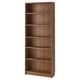 BILLY bookcase, brown, wooden, rectangular, five-shelf unit, simple design.
