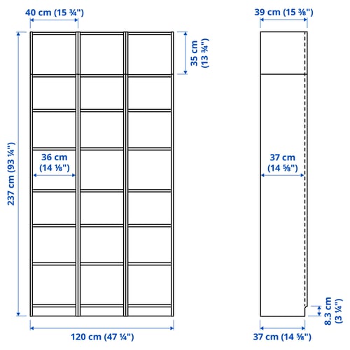 Illustration with measurements for the product: BILLY.