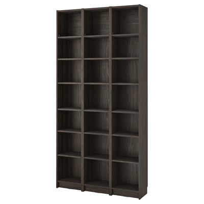 Dark brown wooden bookshelf with multiple adjustable shelves, ideal for storage and display.