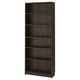 Dark brown BILLY bookcase with six empty shelves, simple and modern design, made from engineered wood.