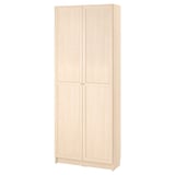 A BILLY bookcase in white, featuring adjustable shelves and panel doors, ideal for storage.