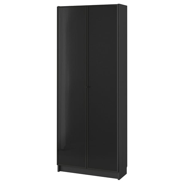 Bookcase with glass doors, BILLY, blackbrown, 80x30x202 cm IKEA