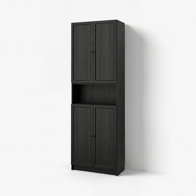 BILLY / OXBERG Bookcase w doors/extension unit, black oak effect, 80x41x237 cm