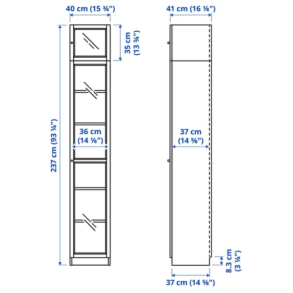 Illustration with measurements for the product: BILLY.