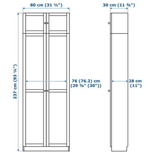 Illustration with measurements for the product: BILLY.
