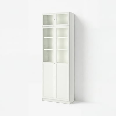 BILLY / OXBERG Bookcase w hght ext ut/pnl/glss drs, white/glass, 80x41x237 cm