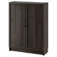 Dark brown BILLY bookcase with 2 panel doors, simple particleboard design.