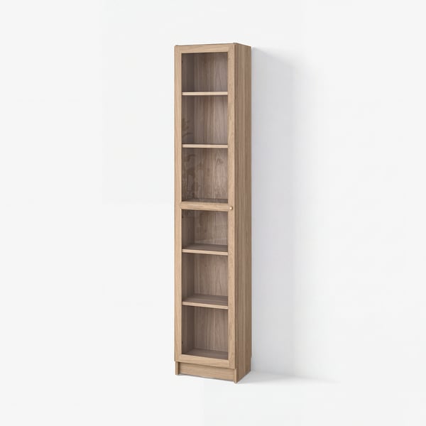 BILLY / OXBERG Bookcase with glass door, oak effect/clear glass, 40x30x202 cm