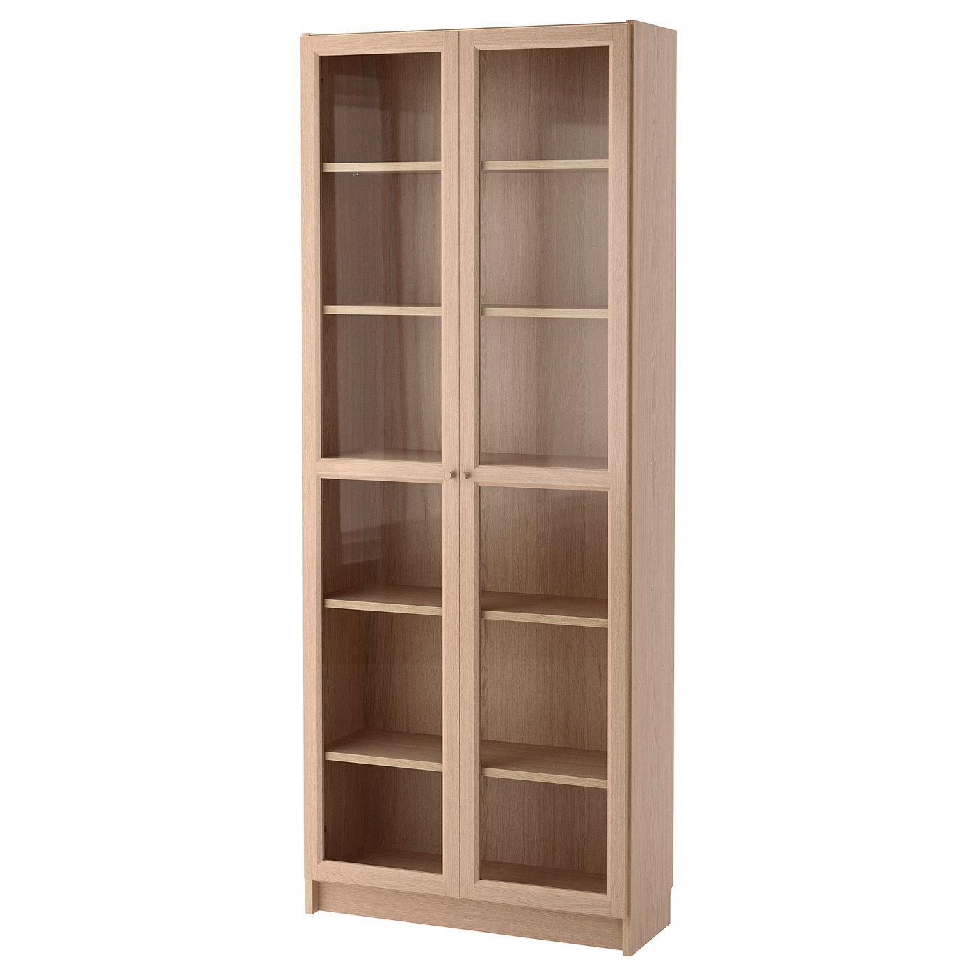 Bookcase with glass door, BILLY, white stained oak veneer, 80x30x202 cm
