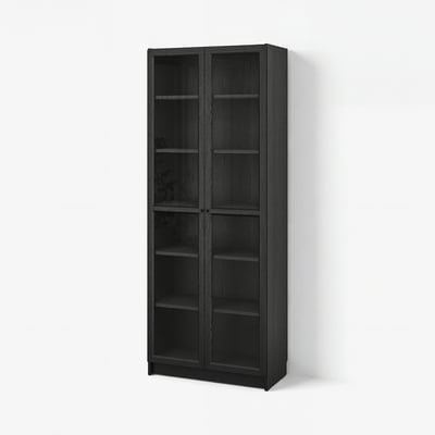 BILLY / OXBERG Bookcase with glass doors, black oak effect, 80x41x202 cm