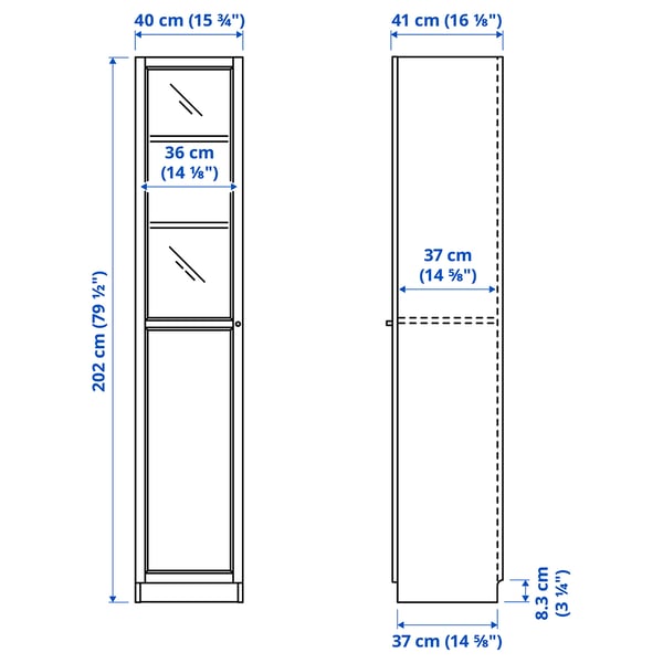Illustration with measurements for the product: BILLY.