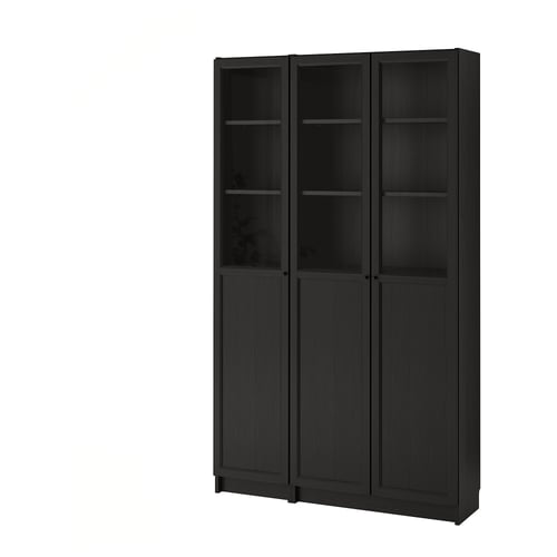 Billy Oxberg Bookcase With Panel Glass Doors Black Brown Glass Ikea