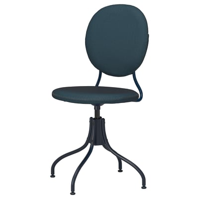 BJÖRKBERGET: modern dark blue chair, round back, padded, height adjustable, swivel base.