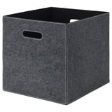 Square grey BLÄDDRA storage box with handles, made of recycled polyester.