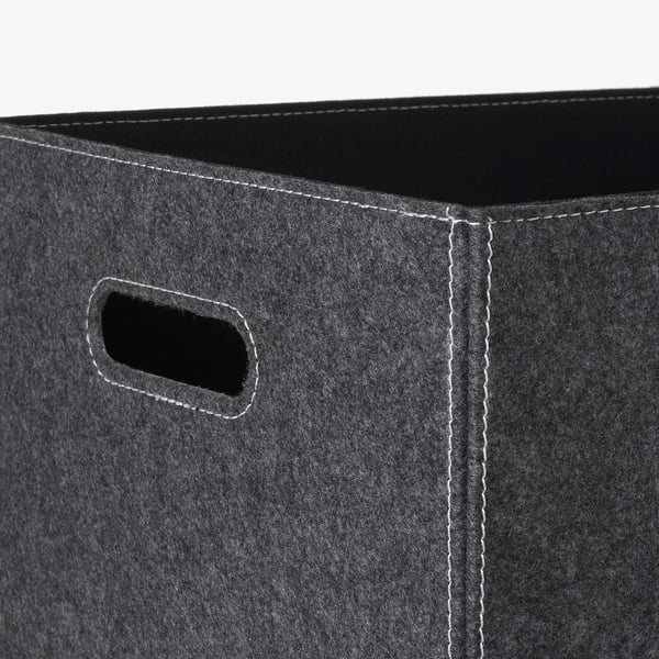 Shareable a well-stitched, dark gray storage bin with side handles, part of the BLÄDDRA series.